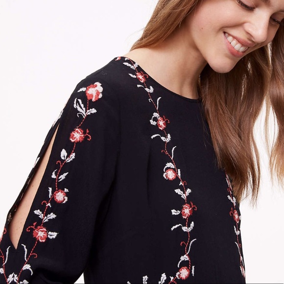 LOFT Dresses & Skirts - LOFT Floral Embroidered Split Sleeve Dress